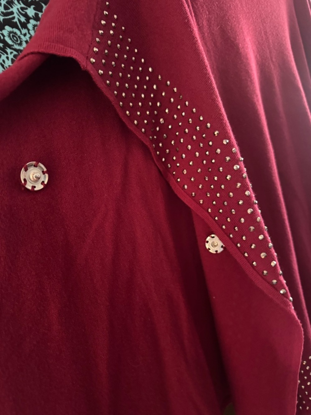 Sioni Maroon Embellished Knit Poncho - Picture 6 of 12